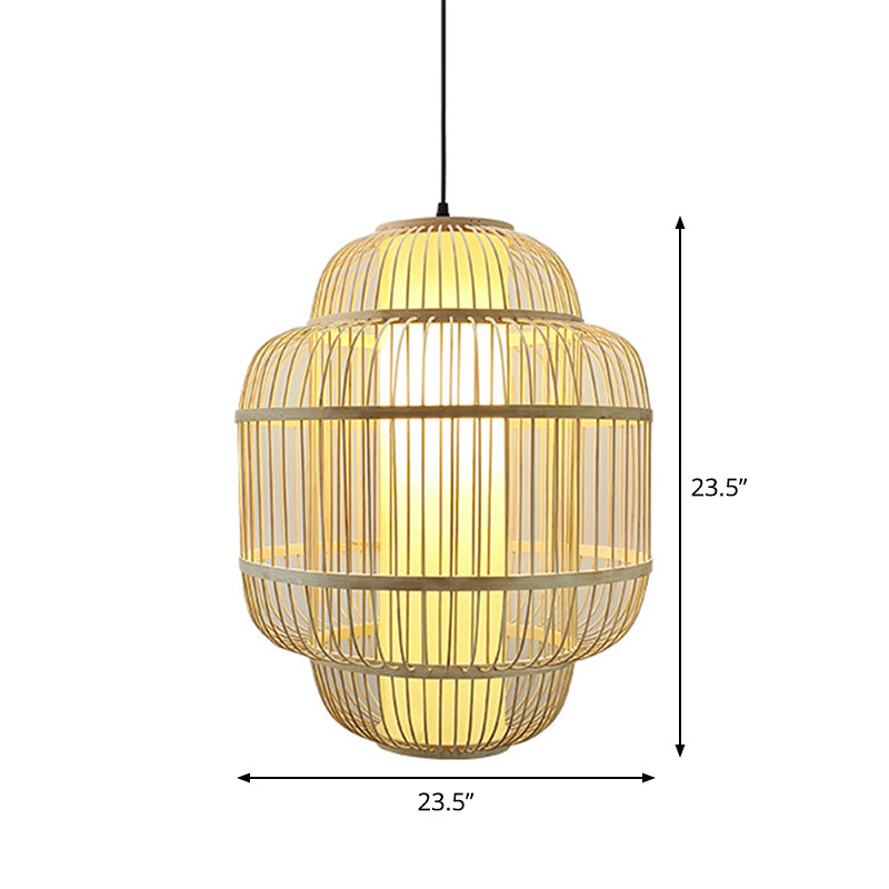 Bamboo Lantern Pendant Lighting Asian 1-Light Beige Down Lighting for Dining Room, 16"/19.5"/31.5" W Clearhalo 'Ceiling Lights' 'Modern Pendants' 'Modern' 'Pendant Lights' 'Pendants' Lighting' 1958017
