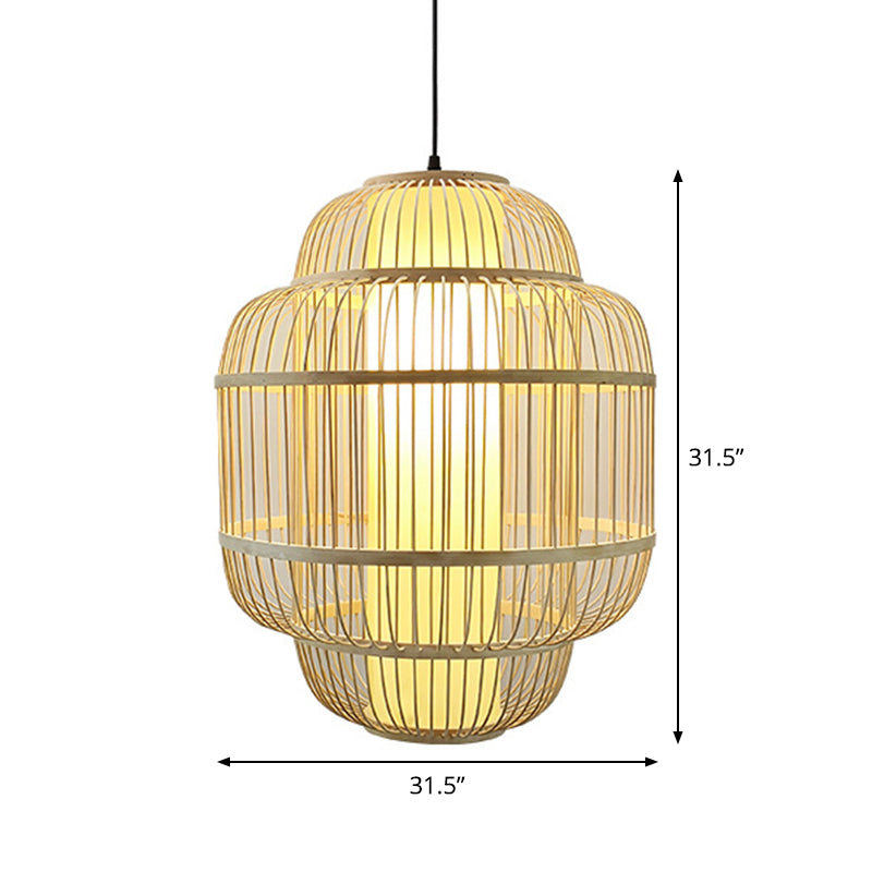 Bamboo Lantern Pendant Lighting Asian 1-Light Beige Down Lighting for Dining Room, 16"/19.5"/31.5" W Clearhalo 'Ceiling Lights' 'Modern Pendants' 'Modern' 'Pendant Lights' 'Pendants' Lighting' 1958018