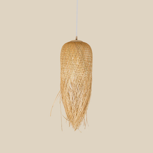 Rustic Fringe Pendant Light Rattan 6"/10"/18" Wide Single-Bulb Dining Room Hanging Lamp in Beige Clearhalo 'Ceiling Lights' 'Modern Pendants' 'Modern' 'Pendant Lights' 'Pendants' Lighting' 1958025