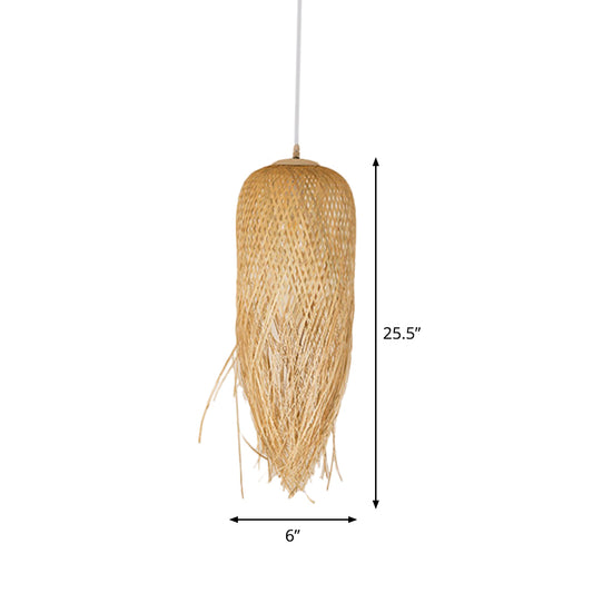 Rustic Fringe Pendant Light Rattan 6"/10"/18" Wide Single-Bulb Dining Room Hanging Lamp in Beige Clearhalo 'Ceiling Lights' 'Modern Pendants' 'Modern' 'Pendant Lights' 'Pendants' Lighting' 1958026