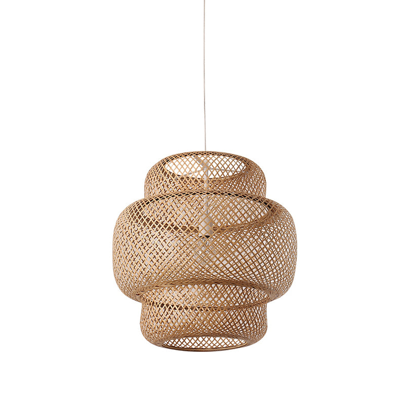 Criss-Cross Woven Lantern Pendant Asian Style Bamboo 1 Bulb Living Room Hanging Light in Black/Beige, 15"/19.5" W Clearhalo 'Ceiling Lights' 'Modern Pendants' 'Modern' 'Pendant Lights' 'Pendants' Lighting' 1958035