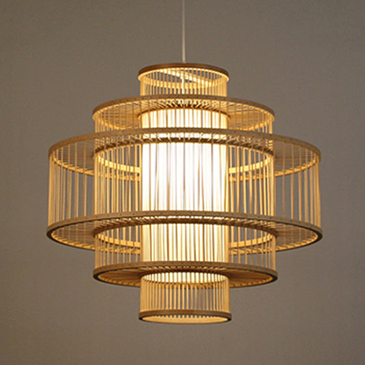 3-Shade Restaurant Hanging Light Bamboo 1 Head 16"/23.5"/31.5" Wide Asian Ceiling Pendant in Beige Beige Clearhalo 'Ceiling Lights' 'Modern Pendants' 'Modern' 'Pendant Lights' 'Pendants' Lighting' 1958040