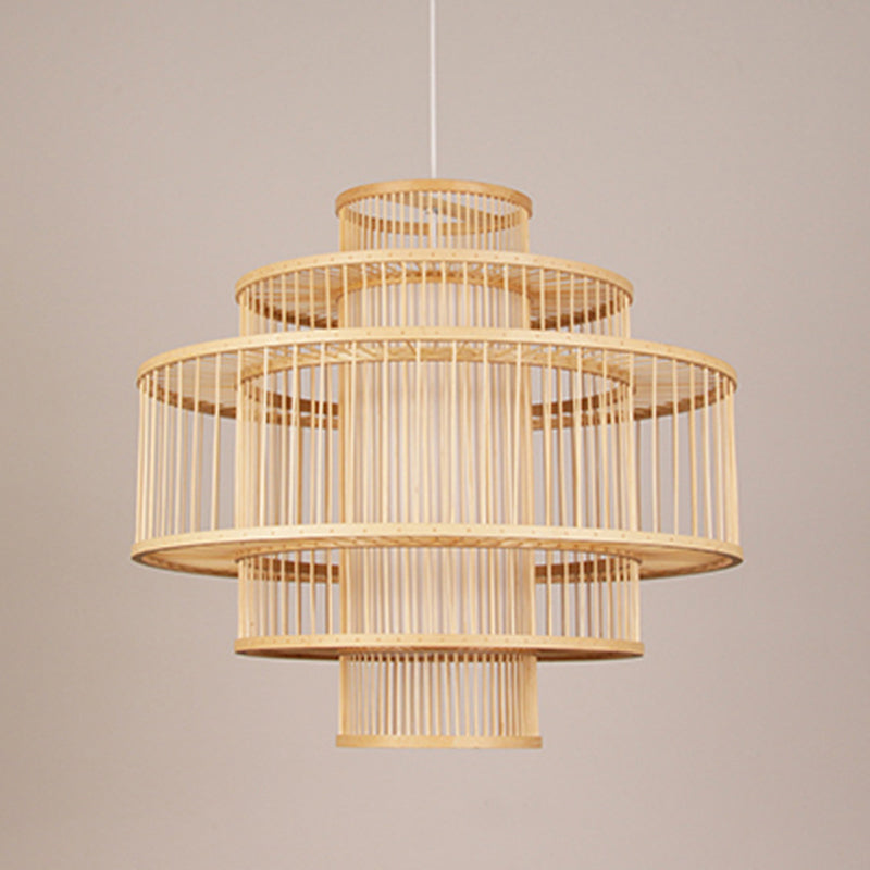 3-Shade Restaurant Hanging Light Bamboo 1 Head 16"/23.5"/31.5" Wide Asian Ceiling Pendant in Beige Clearhalo 'Ceiling Lights' 'Modern Pendants' 'Modern' 'Pendant Lights' 'Pendants' Lighting' 1958041