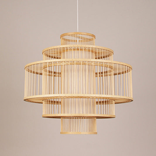 3-Shade Restaurant Hanging Light Bamboo 1 Head 16"/23.5"/31.5" Wide Asian Ceiling Pendant in Beige Clearhalo 'Ceiling Lights' 'Modern Pendants' 'Modern' 'Pendant Lights' 'Pendants' Lighting' 1958041