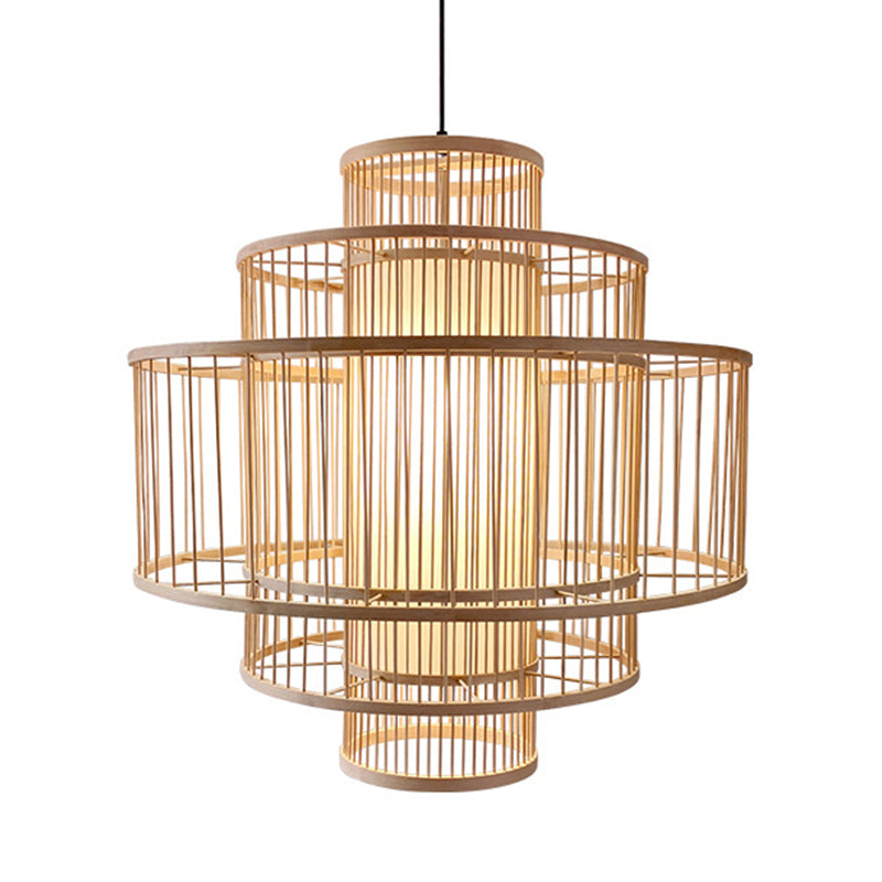 3-Shade Restaurant Hanging Light Bamboo 1 Head 16"/23.5"/31.5" Wide Asian Ceiling Pendant in Beige Clearhalo 'Ceiling Lights' 'Modern Pendants' 'Modern' 'Pendant Lights' 'Pendants' Lighting' 1958042