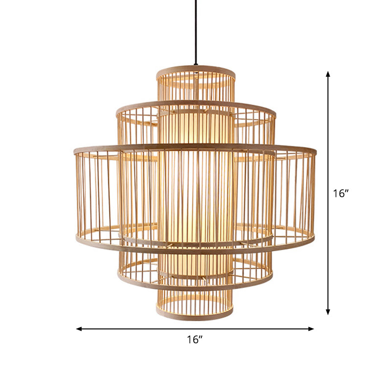 3-Shade Restaurant Hanging Light Bamboo 1 Head 16"/23.5"/31.5" Wide Asian Ceiling Pendant in Beige Clearhalo 'Ceiling Lights' 'Modern Pendants' 'Modern' 'Pendant Lights' 'Pendants' Lighting' 1958043