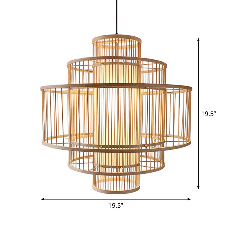 3-Shade Restaurant Hanging Light Bamboo 1 Head 16"/23.5"/31.5" Wide Asian Ceiling Pendant in Beige Clearhalo 'Ceiling Lights' 'Modern Pendants' 'Modern' 'Pendant Lights' 'Pendants' Lighting' 1958044