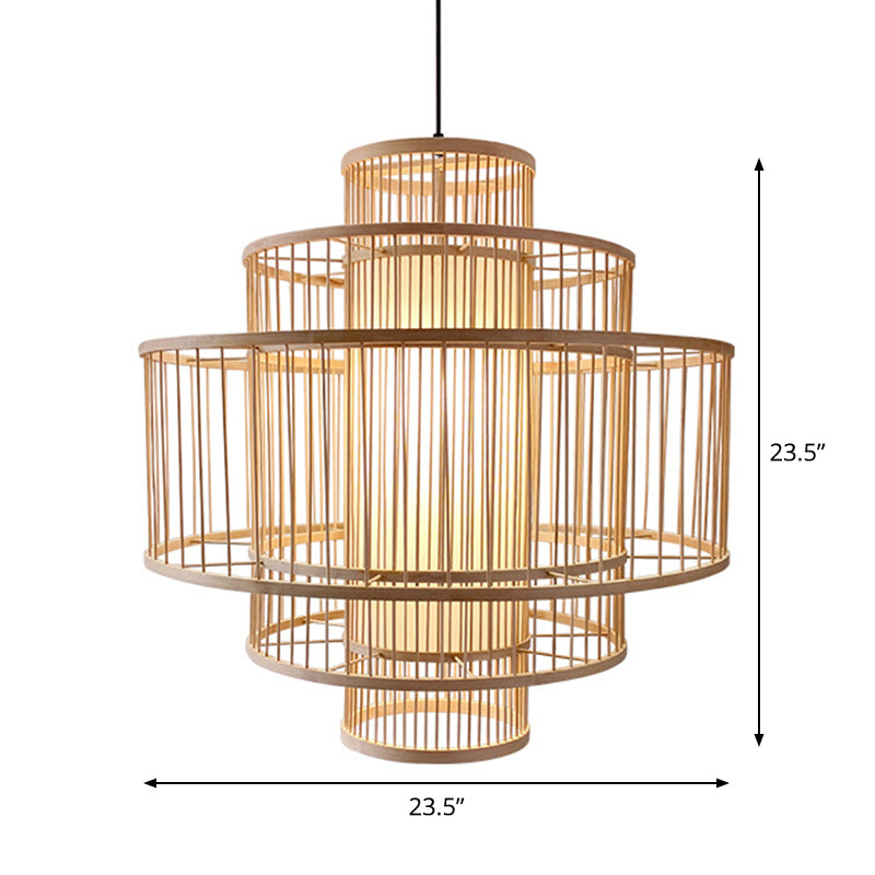 3-Shade Restaurant Hanging Light Bamboo 1 Head 16"/23.5"/31.5" Wide Asian Ceiling Pendant in Beige Clearhalo 'Ceiling Lights' 'Modern Pendants' 'Modern' 'Pendant Lights' 'Pendants' Lighting' 1958045