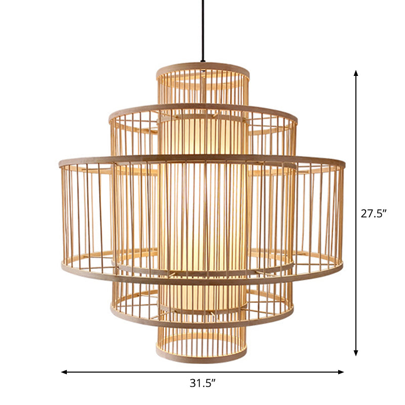 3-Shade Restaurant Hanging Light Bamboo 1 Head 16"/23.5"/31.5" Wide Asian Ceiling Pendant in Beige Clearhalo 'Ceiling Lights' 'Modern Pendants' 'Modern' 'Pendant Lights' 'Pendants' Lighting' 1958046