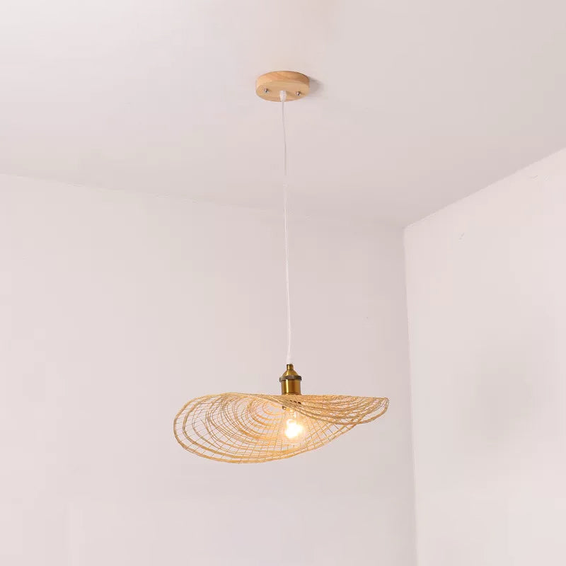 Chinese Style 1/3/6-Light Pendulum Light Beige Lotus Leaf Pendant Lighting with Bamboo Shade, 14"/16.5"/19.5" Wide Clearhalo 'Ceiling Lights' 'Modern Pendants' 'Modern' 'Pendant Lights' 'Pendants' Lighting' 1958066