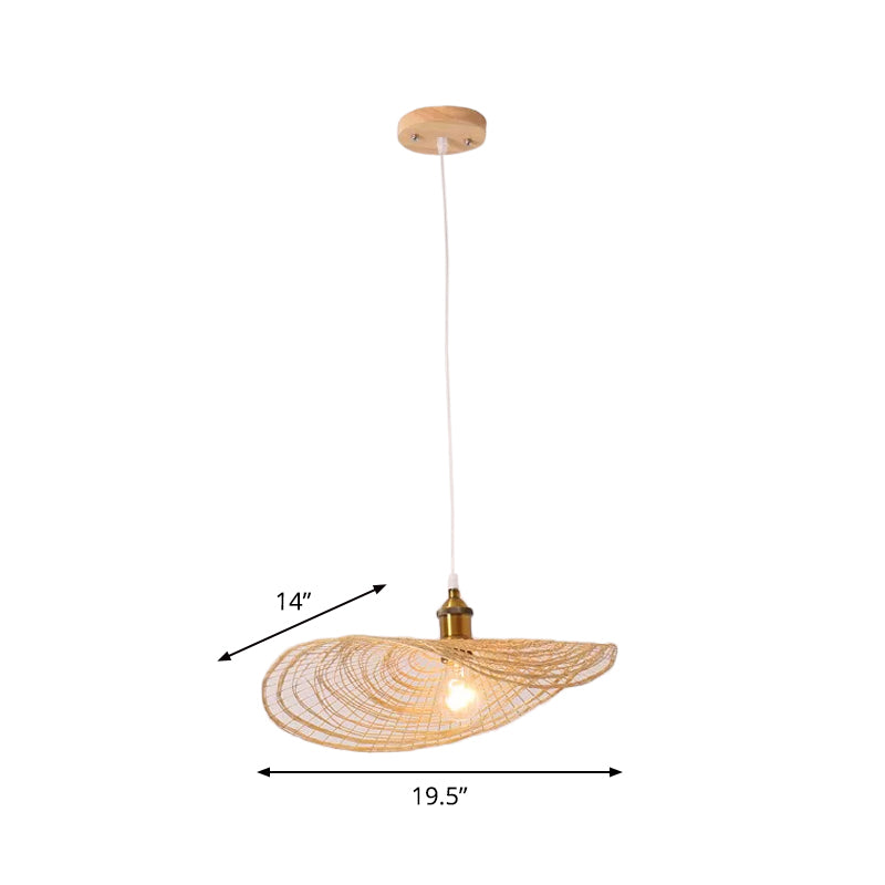 Chinese Style 1/3/6-Light Pendulum Light Beige Lotus Leaf Pendant Lighting with Bamboo Shade, 14"/16.5"/19.5" Wide Clearhalo 'Ceiling Lights' 'Modern Pendants' 'Modern' 'Pendant Lights' 'Pendants' Lighting' 1958068