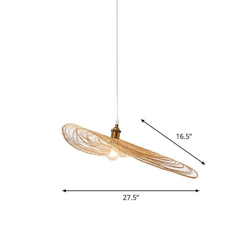 Chinese Style 1/3/6-Light Pendulum Light Beige Lotus Leaf Pendant Lighting with Bamboo Shade, 14"/16.5"/19.5" Wide Clearhalo 'Ceiling Lights' 'Modern Pendants' 'Modern' 'Pendant Lights' 'Pendants' Lighting' 1958071