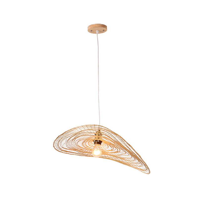 Chinese Style 1/3/6-Light Pendulum Light Beige Lotus Leaf Pendant Lighting with Bamboo Shade, 14"/16.5"/19.5" Wide Clearhalo 'Ceiling Lights' 'Modern Pendants' 'Modern' 'Pendant Lights' 'Pendants' Lighting' 1958073