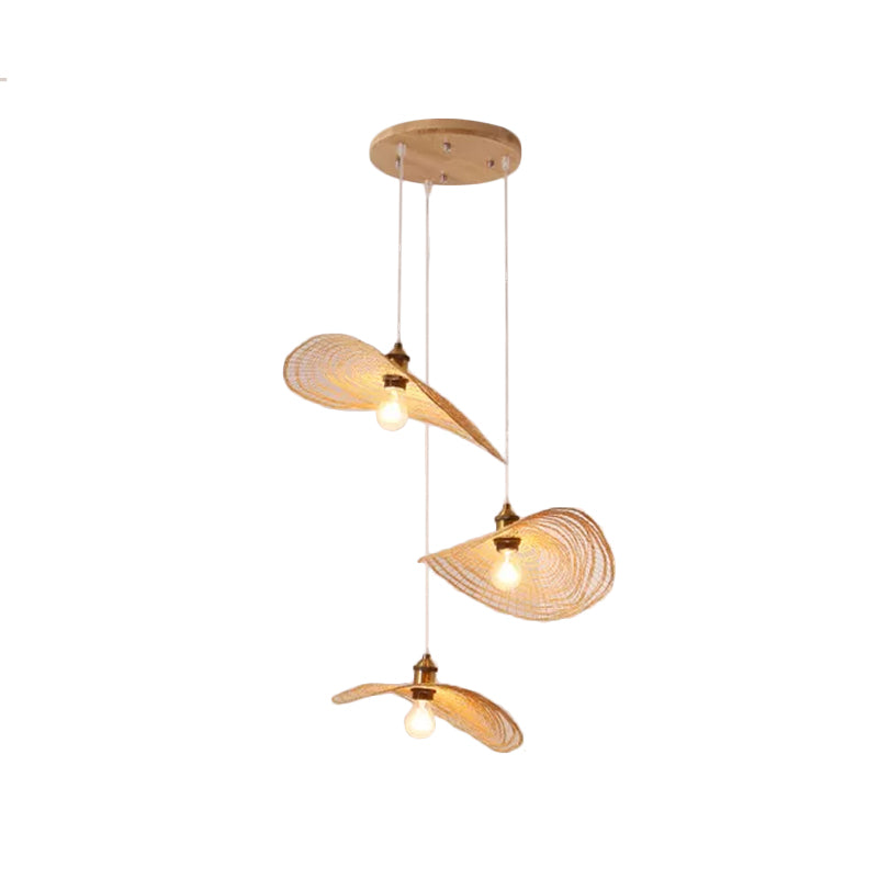 Chinese Style 1/3/6-Light Pendulum Light Beige Lotus Leaf Pendant Lighting with Bamboo Shade, 14"/16.5"/19.5" Wide Clearhalo 'Ceiling Lights' 'Modern Pendants' 'Modern' 'Pendant Lights' 'Pendants' Lighting' 1958077