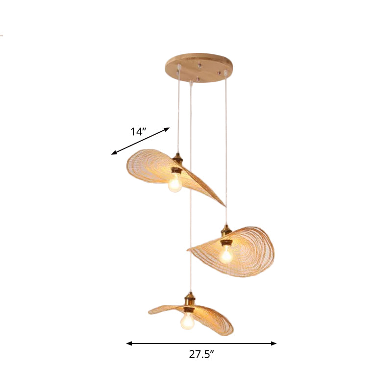 Chinese Style 1/3/6-Light Pendulum Light Beige Lotus Leaf Pendant Lighting with Bamboo Shade, 14"/16.5"/19.5" Wide Clearhalo 'Ceiling Lights' 'Modern Pendants' 'Modern' 'Pendant Lights' 'Pendants' Lighting' 1958078