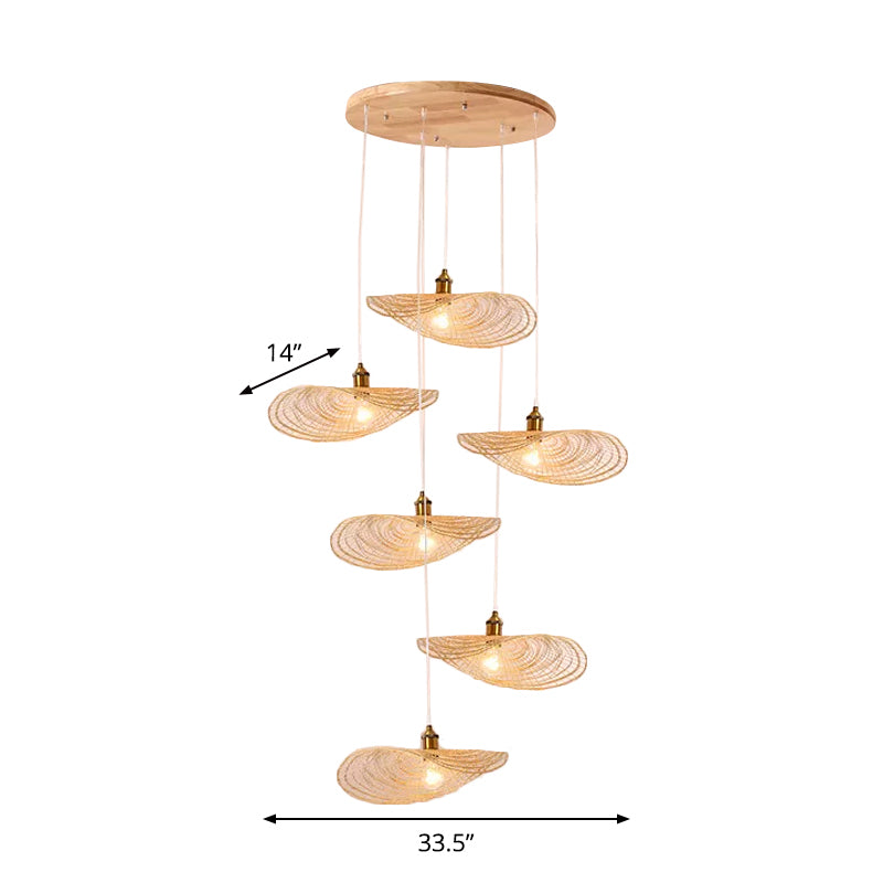 Chinese Style 1/3/6-Light Pendulum Light Beige Lotus Leaf Pendant Lighting with Bamboo Shade, 14"/16.5"/19.5" Wide Clearhalo 'Ceiling Lights' 'Modern Pendants' 'Modern' 'Pendant Lights' 'Pendants' Lighting' 1958087