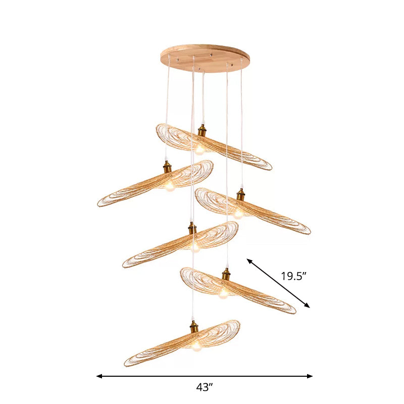 Chinese Style 1/3/6-Light Pendulum Light Beige Lotus Leaf Pendant Lighting with Bamboo Shade, 14"/16.5"/19.5" Wide Clearhalo 'Ceiling Lights' 'Modern Pendants' 'Modern' 'Pendant Lights' 'Pendants' Lighting' 1958093