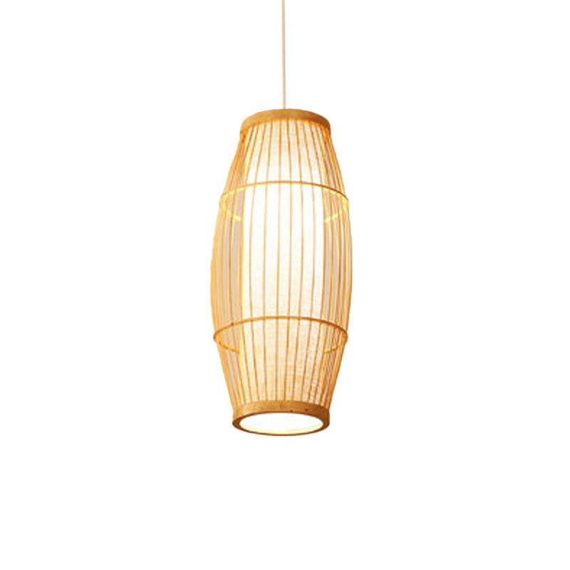 Elliptical Hanging Pendant Light Asian Bamboo 1 Bulb Living Room Small/Medium/Large Ceiling Hang Lamp in Beige Beige Medium B Clearhalo 'Ceiling Lights' 'Modern Pendants' 'Modern' 'Pendant Lights' 'Pendants' Lighting' 1958144