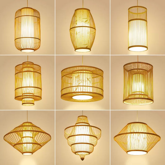 Diamond/Drum/Barrel Drop Pendant Asian Style Bamboo 1-Light Restaurant Hanging Light Kit in Beige Clearhalo 'Ceiling Lights' 'Modern Pendants' 'Modern' 'Pendant Lights' 'Pendants' Lighting' 1958172