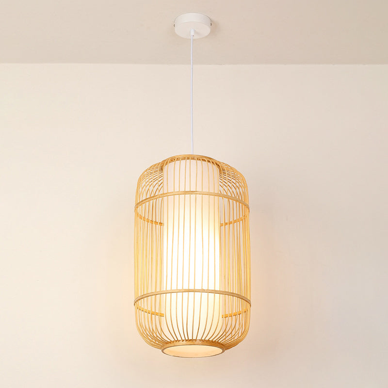 Diamond/Drum/Barrel Drop Pendant Asian Style Bamboo 1-Light Restaurant Hanging Light Kit in Beige Beige C Clearhalo 'Ceiling Lights' 'Modern Pendants' 'Modern' 'Pendant Lights' 'Pendants' Lighting' 1958173