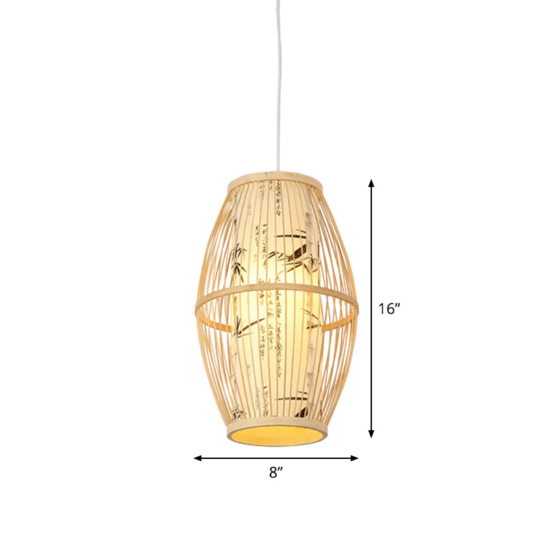 Diamond/Drum/Barrel Drop Pendant Asian Style Bamboo 1-Light Restaurant Hanging Light Kit in Beige Clearhalo 'Ceiling Lights' 'Modern Pendants' 'Modern' 'Pendant Lights' 'Pendants' Lighting' 1958187