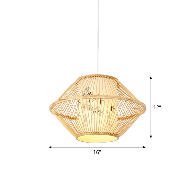 Diamond/Drum/Barrel Drop Pendant Asian Style Bamboo 1-Light Restaurant Hanging Light Kit in Beige Clearhalo 'Ceiling Lights' 'Modern Pendants' 'Modern' 'Pendant Lights' 'Pendants' Lighting' 1958190