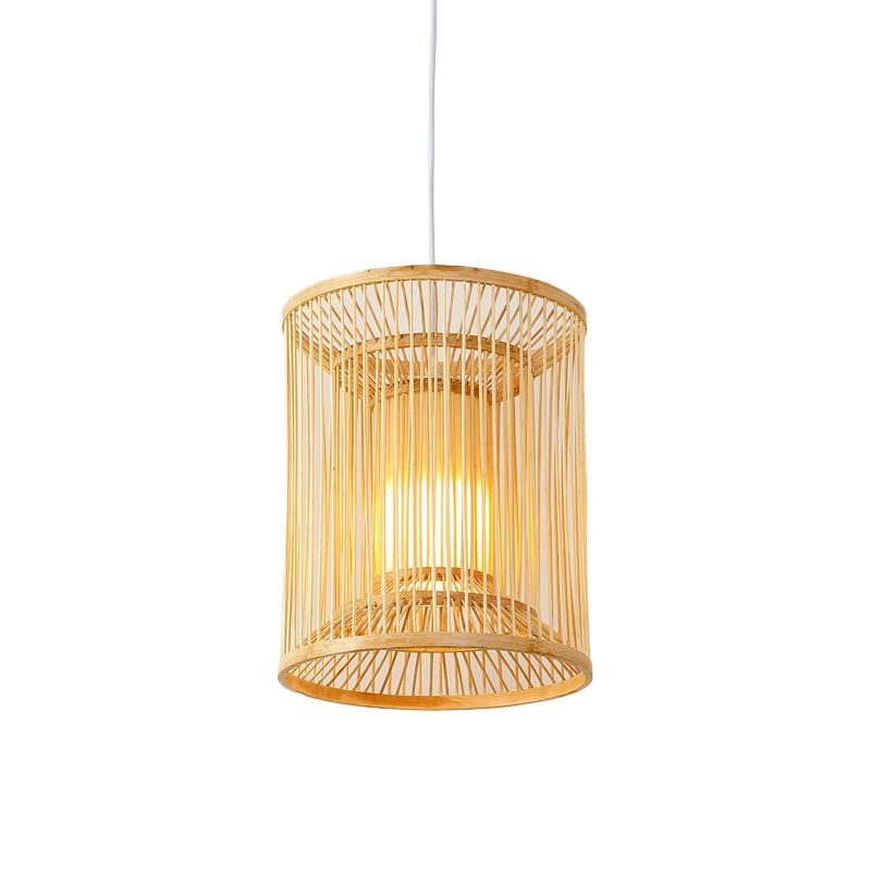 Diamond/Drum/Barrel Drop Pendant Asian Style Bamboo 1-Light Restaurant Hanging Light Kit in Beige Clearhalo 'Ceiling Lights' 'Modern Pendants' 'Modern' 'Pendant Lights' 'Pendants' Lighting' 1958195