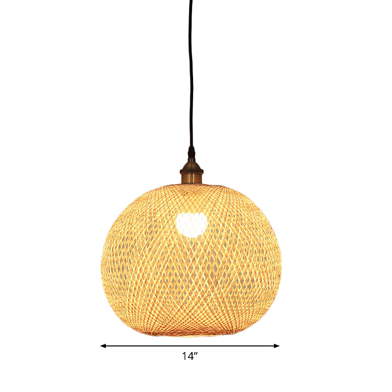 12"/14"/21.5" W 1 Bulb Dining Room Pendant Lamp Asian Beige Suspension Light with Ellipse Bamboo Shade Clearhalo 'Ceiling Lights' 'Modern Pendants' 'Modern' 'Pendant Lights' 'Pendants' Lighting' 1958205