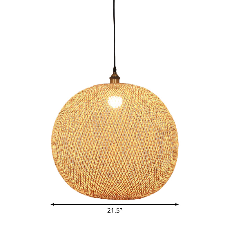 12"/14"/21.5" W 1 Bulb Dining Room Pendant Lamp Asian Beige Suspension Light with Ellipse Bamboo Shade Clearhalo 'Ceiling Lights' 'Modern Pendants' 'Modern' 'Pendant Lights' 'Pendants' Lighting' 1958211