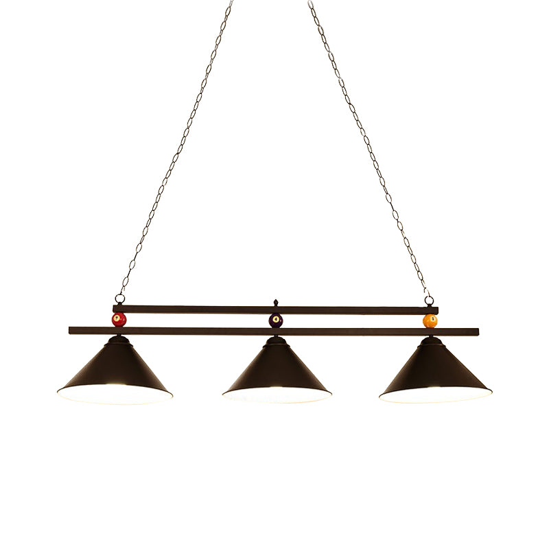 Industrial Style Cone Shade Ceiling Pendant 3 Heads Metal Island Lighting with Billiard Ball Deco in Black/Red Clearhalo 'Ceiling Lights' 'Island Lights' Lighting' 195822