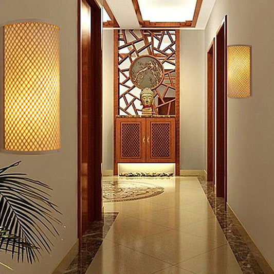 Half-Cylindrical Flush Mount Wall Light Minimalist Bamboo 1 Head Hallway Wall Sconce in Beige Beige Clearhalo 'Modern wall lights' 'Modern' 'Wall Lamps & Sconces' 'Wall Lights' Lighting' 1958239