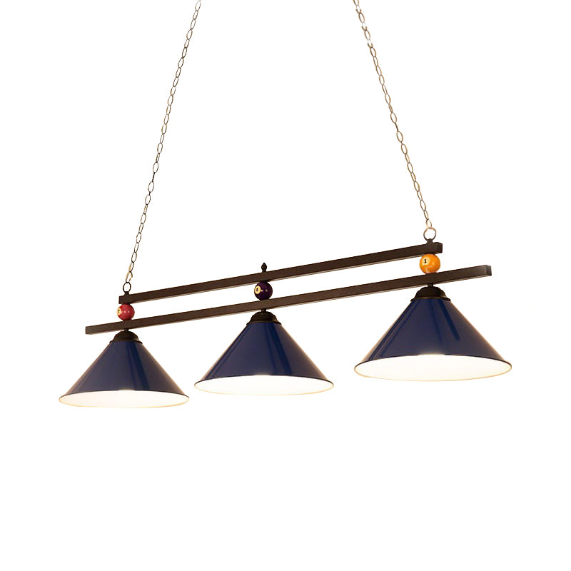 Industrial Style Cone Shade Ceiling Pendant 3 Heads Metal Island Lighting with Billiard Ball Deco in Black/Red Clearhalo 'Ceiling Lights' 'Island Lights' Lighting' 195829