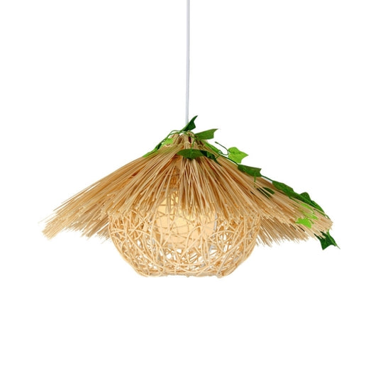 Novelty Modern 1-Light Hanging Lamp Beige House Suspension Pendant with Rattan Shade, 16"/19.5" Width Clearhalo 'Ceiling Lights' 'Modern Pendants' 'Modern' 'Pendant Lights' 'Pendants' Lighting' 1958297