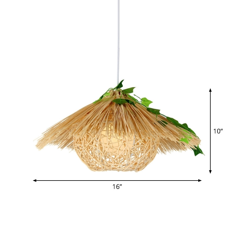 Novelty Modern 1-Light Hanging Lamp Beige House Suspension Pendant with Rattan Shade, 16"/19.5" Width Clearhalo 'Ceiling Lights' 'Modern Pendants' 'Modern' 'Pendant Lights' 'Pendants' Lighting' 1958298