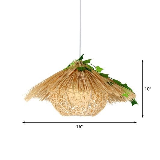 Novelty Modern 1-Light Hanging Lamp Beige House Suspension Pendant with Rattan Shade, 16"/19.5" Width Clearhalo 'Ceiling Lights' 'Modern Pendants' 'Modern' 'Pendant Lights' 'Pendants' Lighting' 1958298