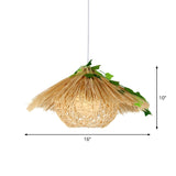 Novelty Modern 1-Light Hanging Lamp Beige House Suspension Pendant with Rattan Shade, 16"/19.5" Width Clearhalo 'Ceiling Lights' 'Modern Pendants' 'Modern' 'Pendant Lights' 'Pendants' Lighting' 1958298