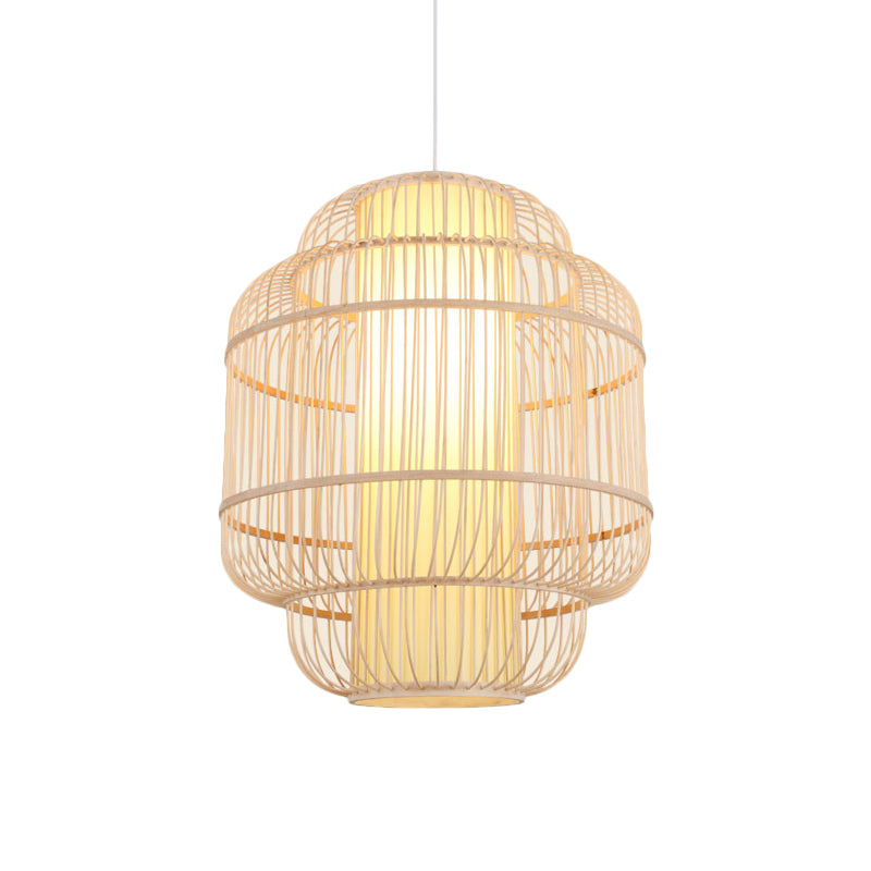 Cylinder/Donut/Raindrop Hanging Pendant Light Asian Bamboo 1 Bulb Beige Ceiling Light with Shade Inside Clearhalo 'Ceiling Lights' 'Modern Pendants' 'Modern' 'Pendant Lights' 'Pendants' Lighting' 1958301