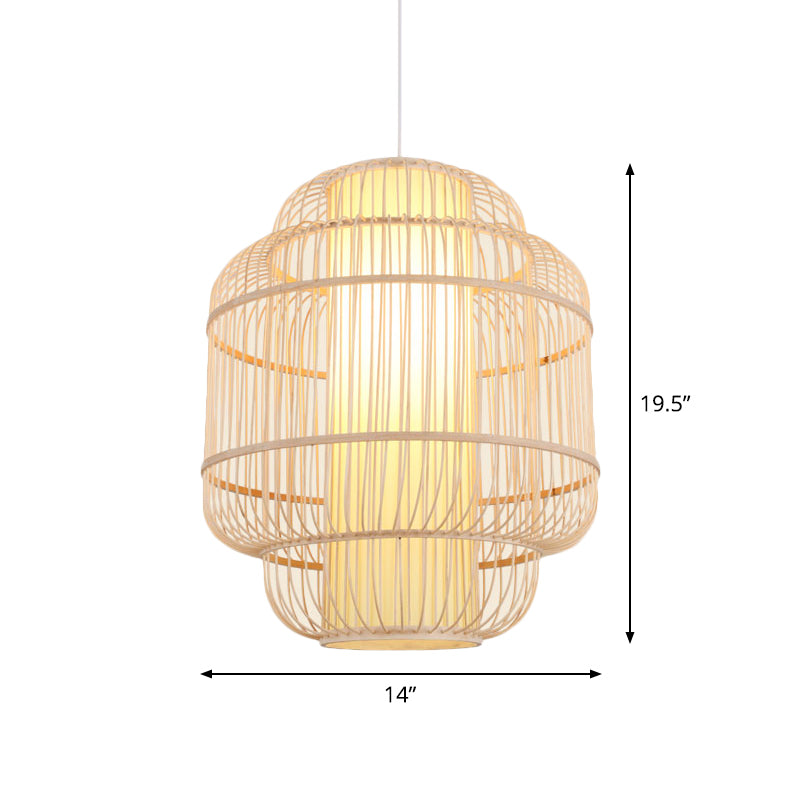 Cylinder/Donut/Raindrop Hanging Pendant Light Asian Bamboo 1 Bulb Beige Ceiling Light with Shade Inside Clearhalo 'Ceiling Lights' 'Modern Pendants' 'Modern' 'Pendant Lights' 'Pendants' Lighting' 1958303