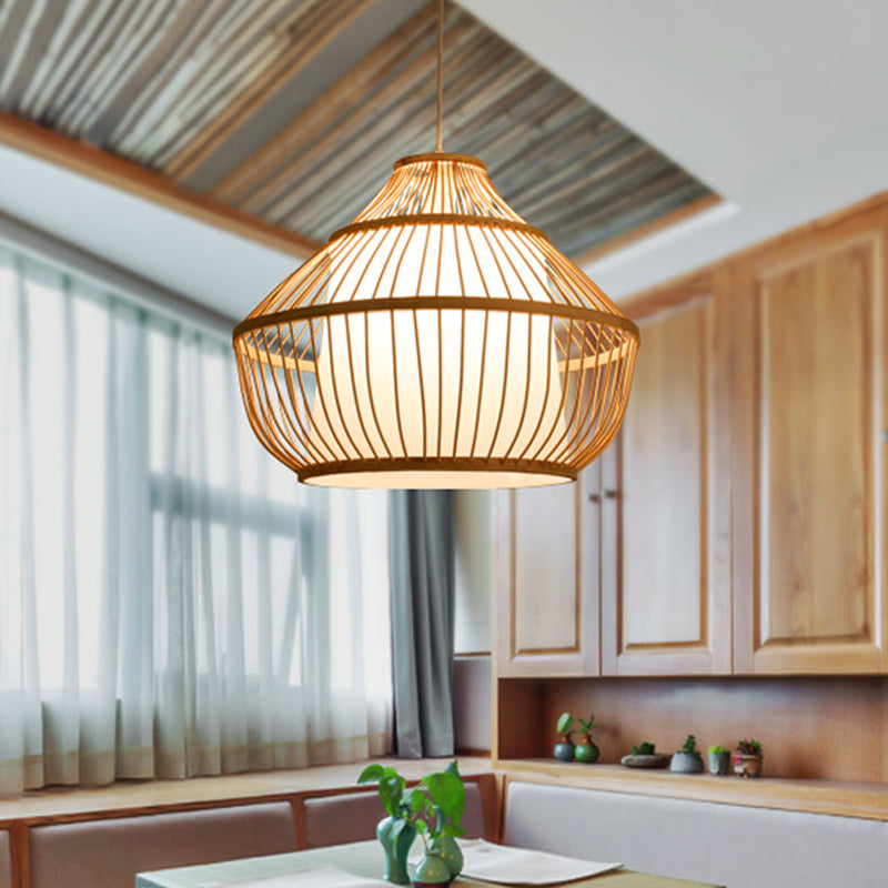 Cylinder/Donut/Raindrop Hanging Pendant Light Asian Bamboo 1 Bulb Beige Ceiling Light with Shade Inside Beige A Clearhalo 'Ceiling Lights' 'Modern Pendants' 'Modern' 'Pendant Lights' 'Pendants' Lighting' 1958308
