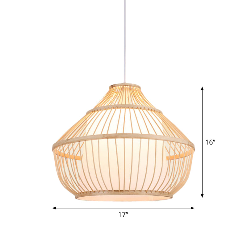 Cylinder/Donut/Raindrop Hanging Pendant Light Asian Bamboo 1 Bulb Beige Ceiling Light with Shade Inside Clearhalo 'Ceiling Lights' 'Modern Pendants' 'Modern' 'Pendant Lights' 'Pendants' Lighting' 1958311