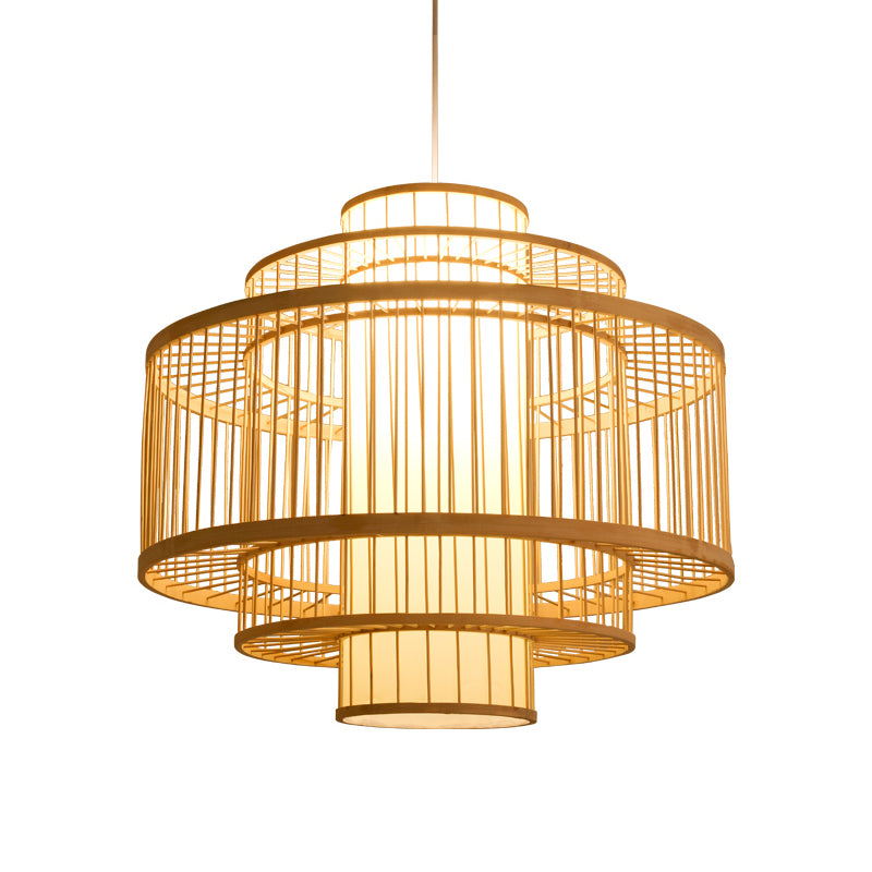 Cylinder/Donut/Raindrop Hanging Pendant Light Asian Bamboo 1 Bulb Beige Ceiling Light with Shade Inside Clearhalo 'Ceiling Lights' 'Modern Pendants' 'Modern' 'Pendant Lights' 'Pendants' Lighting' 1958313