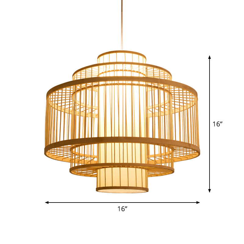Cylinder/Donut/Raindrop Hanging Pendant Light Asian Bamboo 1 Bulb Beige Ceiling Light with Shade Inside Clearhalo 'Ceiling Lights' 'Modern Pendants' 'Modern' 'Pendant Lights' 'Pendants' Lighting' 1958315