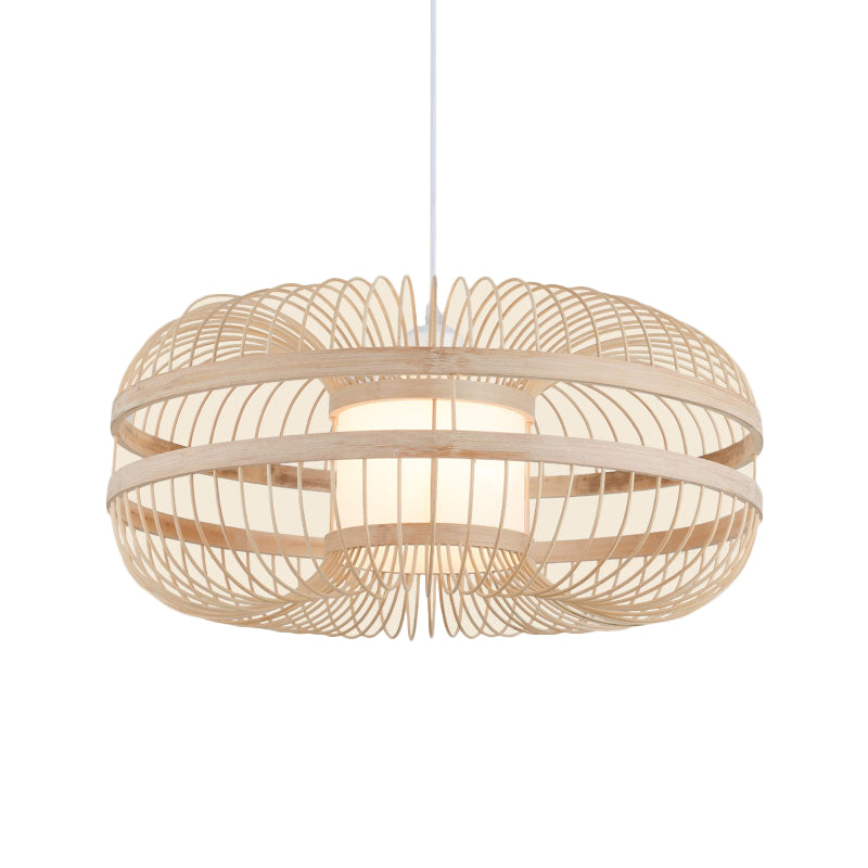 Cylinder/Donut/Raindrop Hanging Pendant Light Asian Bamboo 1 Bulb Beige Ceiling Light with Shade Inside Clearhalo 'Ceiling Lights' 'Modern Pendants' 'Modern' 'Pendant Lights' 'Pendants' Lighting' 1958316