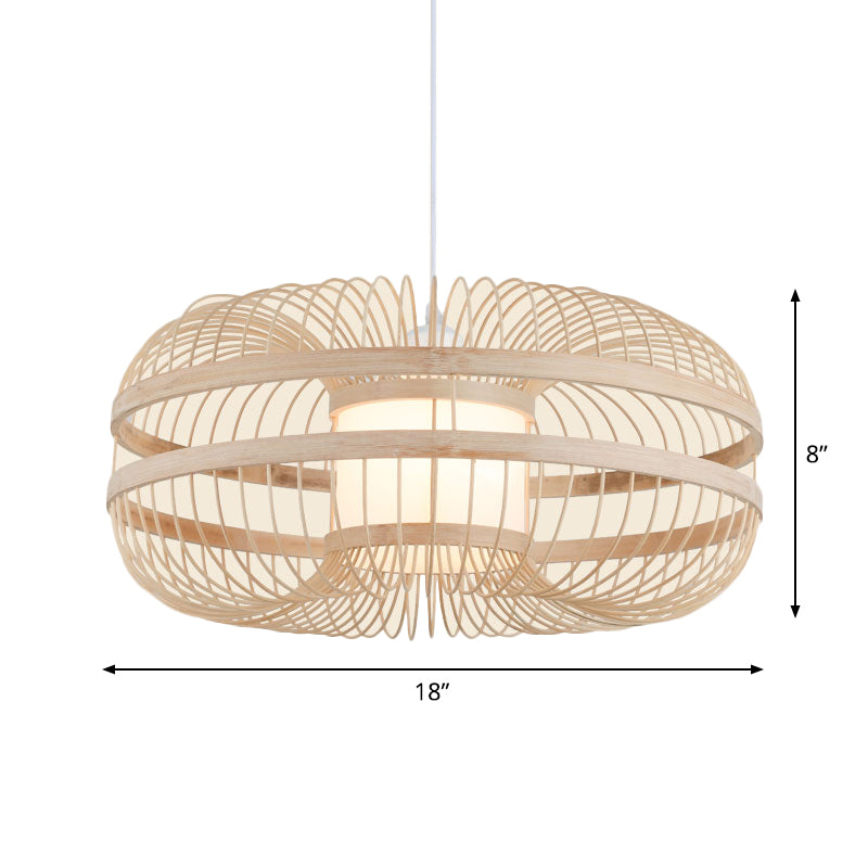 Cylinder/Donut/Raindrop Hanging Pendant Light Asian Bamboo 1 Bulb Beige Ceiling Light with Shade Inside Clearhalo 'Ceiling Lights' 'Modern Pendants' 'Modern' 'Pendant Lights' 'Pendants' Lighting' 1958318