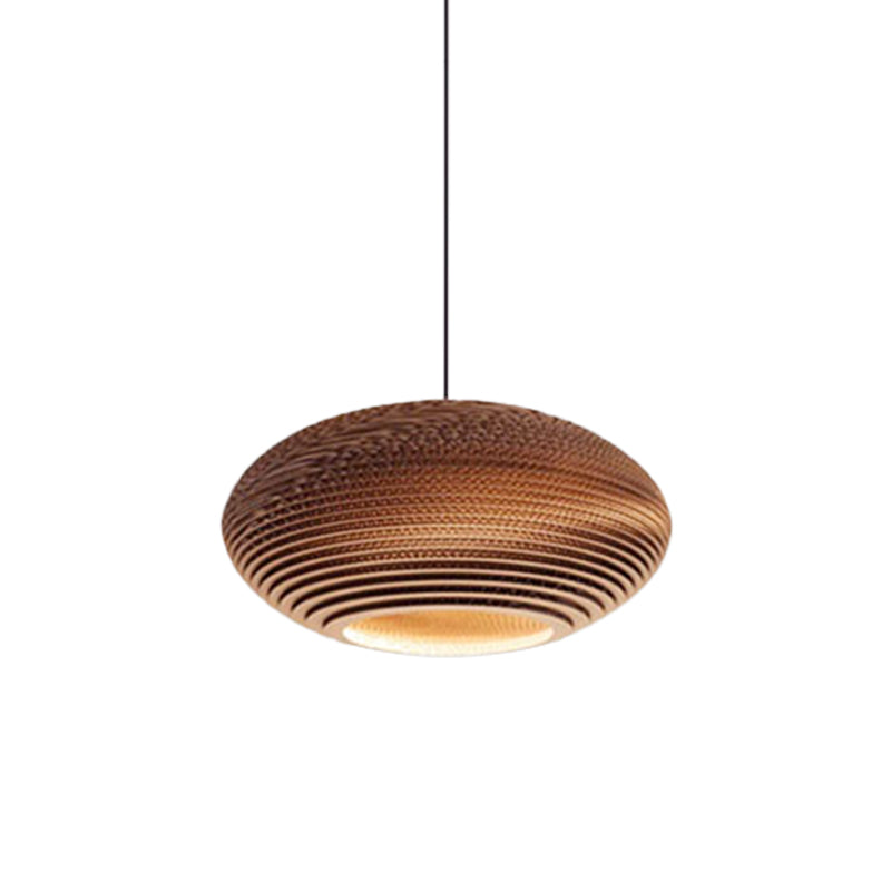 Globe/Oval/Vase Corrugated Paper Pendant Rustic Single Brown Hanging Light Fixture for Dining Room Clearhalo 'Ceiling Lights' 'Modern Pendants' 'Modern' 'Pendant Lights' 'Pendants' Lighting' 1958339