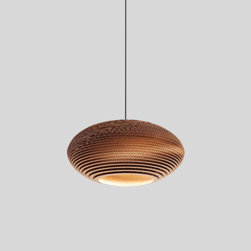 Globe/Oval/Vase Corrugated Paper Pendant Rustic Single Brown Hanging Light Fixture for Dining Room Clearhalo 'Ceiling Lights' 'Modern Pendants' 'Modern' 'Pendant Lights' 'Pendants' Lighting' 1958340