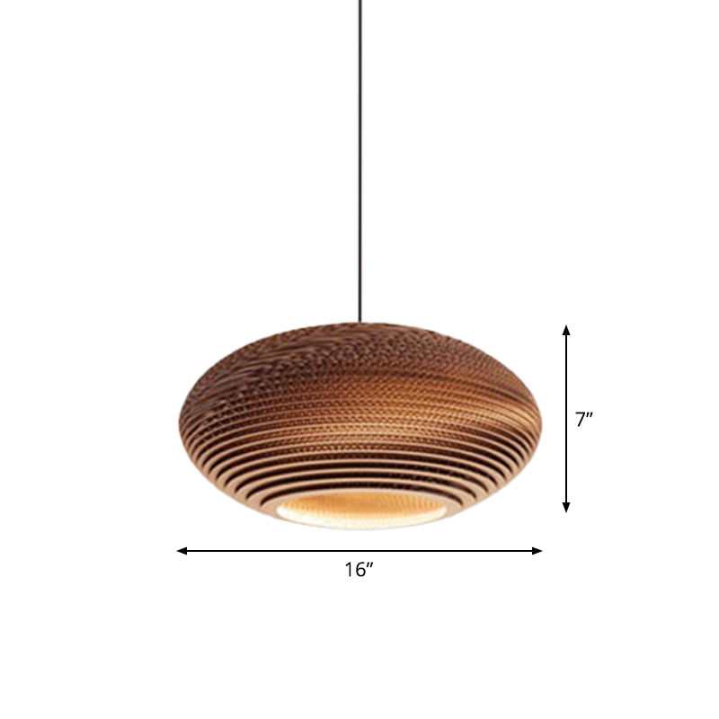 Globe/Oval/Vase Corrugated Paper Pendant Rustic Single Brown Hanging Light Fixture for Dining Room Clearhalo 'Ceiling Lights' 'Modern Pendants' 'Modern' 'Pendant Lights' 'Pendants' Lighting' 1958341