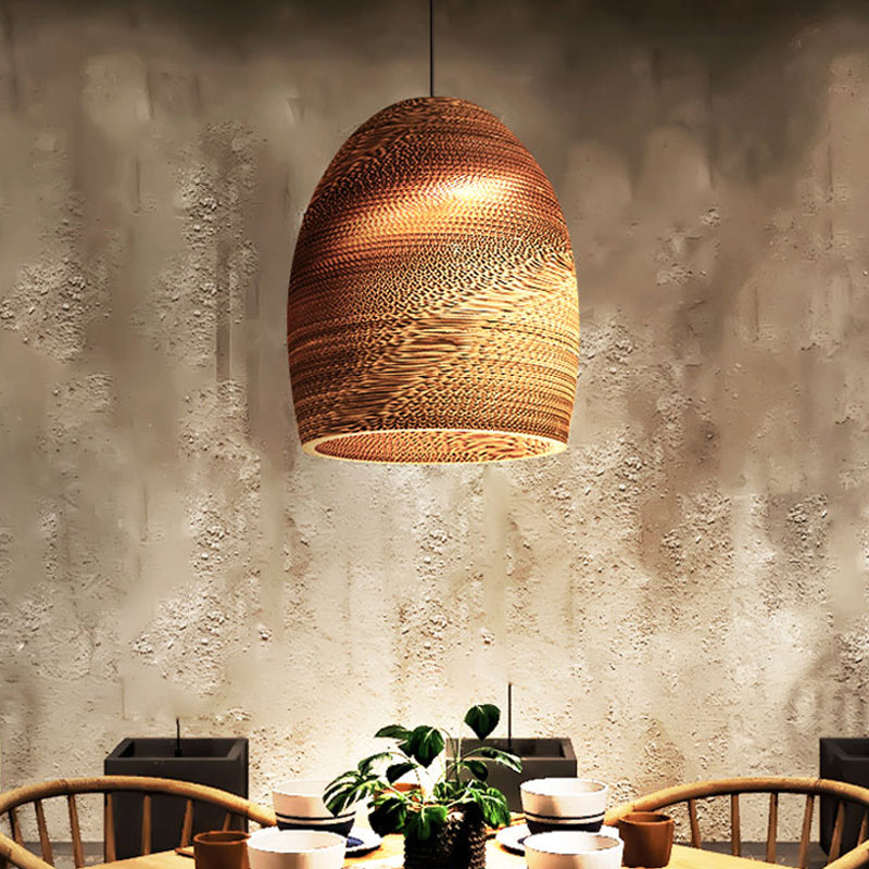 Globe/Oval/Vase Corrugated Paper Pendant Rustic Single Brown Hanging Light Fixture for Dining Room Brown Cylinder Clearhalo 'Ceiling Lights' 'Modern Pendants' 'Modern' 'Pendant Lights' 'Pendants' Lighting' 1958342