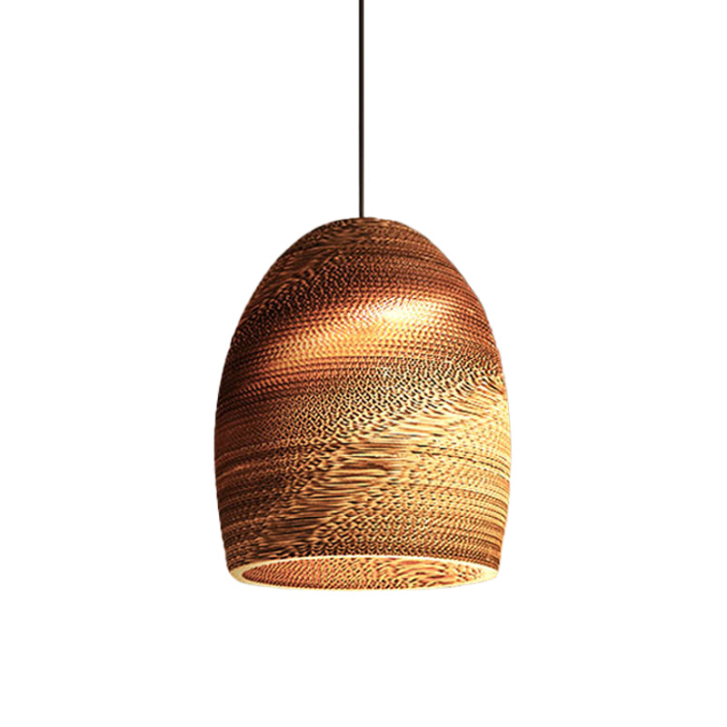 Globe/Oval/Vase Corrugated Paper Pendant Rustic Single Brown Hanging Light Fixture for Dining Room Clearhalo 'Ceiling Lights' 'Modern Pendants' 'Modern' 'Pendant Lights' 'Pendants' Lighting' 1958343