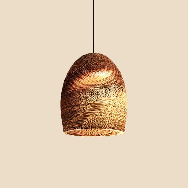 Globe/Oval/Vase Corrugated Paper Pendant Rustic Single Brown Hanging Light Fixture for Dining Room Clearhalo 'Ceiling Lights' 'Modern Pendants' 'Modern' 'Pendant Lights' 'Pendants' Lighting' 1958344